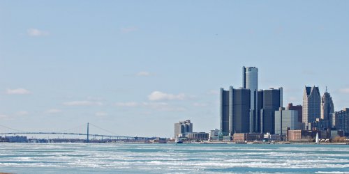 Looking from Belle Isle along the river into the straits.