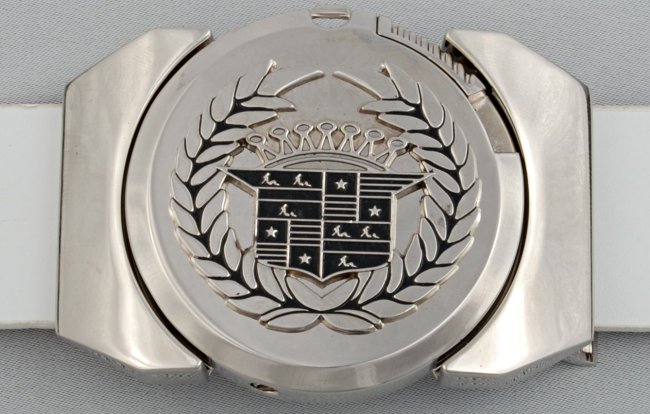 silver mudflap girl on Caddy crest lighter buckle