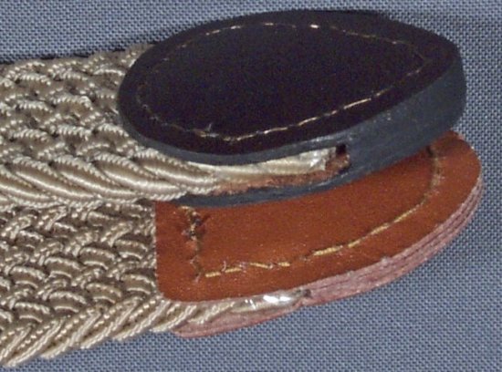 side view of elastic stretch belt fabric and end tabs