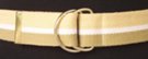 1-1/2" wide burnished D-ring web belt, two-tone beige with white center band, nickel polish D-rings and tab