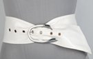 extra wide white vinyl slouch belt with curvy "C" chrome buckle
