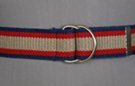 D-ring belt, khaki with red and blue striped edges