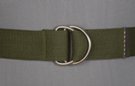 olive green web belt with nickel polish D-rings and tab