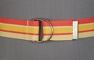 1-1/2" burnished D-ring web belt with tab, orange, yellow and pale yellow striped