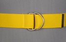 1-1/2" wide burnished D-ring web belt, yellow with nickel polish D-rings and tab