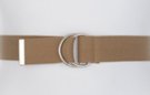 dark khaki web belt with nickel polish D-rings and tab