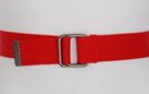 tomato red web belt with square antique silver D-rings and tab