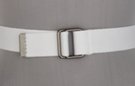 white web belt with square antique silver D-rings and tab