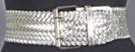 silver 2.5" extra wide pleather snake skin braid belt with double prong rectangular nickel polish buckle