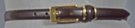 brown 3/4" polished leather feather edge dress belt, extra-long rectangular gold-tone buckle, matching leather and double ring retainer