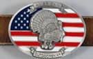 oval belt buckle, game turkey over USA flag