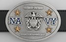 United States Navy oval pewter belt buckle with navy motto and emblem