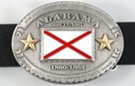 Alabama flag oval belt buckle with gold stars and states of confederacy engraved on border