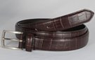 1-1/8" brown leather croco embossed dress belt with nickel polish buckle