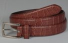 1-1/8" tan leather croco embossed dress belt with nickel polish buckle