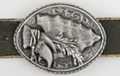 3-D arrowhead with bear claw and eagle feather on oval belt buckle