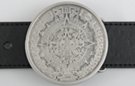 Aztec calendar engraved disc pewter belt buckle