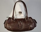 dark brown baguette handbag with zipper top and double shoulder straps