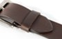 view of full grain leather belt tip and edge