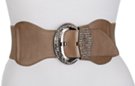 brown high waist stretch belt with studded big Oh buckle