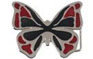 butterfly belt buckle, red and black enamel inlay
