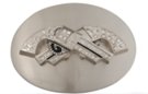 crossed pistols with rhinestones on big oval belt buckle