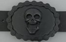 bikers chain edged black oval belt buckle with happy skull