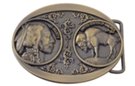 oval gold belt buckle with buffalo nickel facsimile