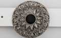 squash blossom and black enamel country style pewter belt buckle