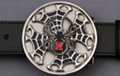 spinner belt buckle; black widow spider and web