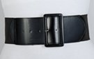 black wide fashion stretch waist belt with tall rectangular buckle