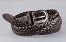 brown braided leather casual dress belt, nickel polish buckle