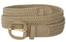 beige braided stretch belt with leather buckle