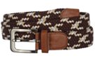 brown beige and white braided stretch belt with brushed nickel buckle