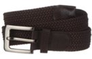 brown stretch belt with silver buckle and genuine leather tabbing