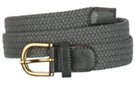 light gray braided stretch belt with gold buckle