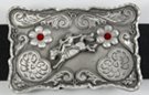 bronco rider pewter rectangular western belt buckle