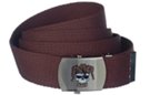 joker skull buckle on brown web belt