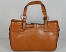 small tan rectangular satchel with buckles