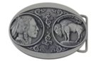 oval pewter belt buckle with buffalo nickel facsimile