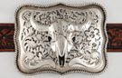 buffalo skull belt buckle, chrome and black
