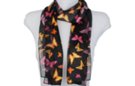 butterfly profusion print black satin and sheer belt scarf