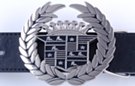 Cadillac logo buckle with mudflap girls, wreath and crown