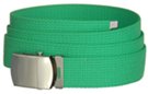 1-1/4" military-style web belt, bright green with nickel polish buckle