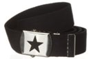 star buckle on black web belt