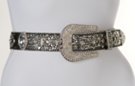 silvery black cats eye concho rhinestone studded leather belt