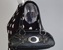 black teardrop baguette handbag, cats nose center ring with whiskers applique