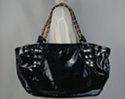 synth patent leather gothic shopper with studs and chains