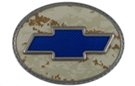 blue chevy bowtie on desert camo oval belt buckle