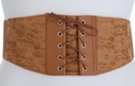 tan high waist stretch belt with lace and corset front